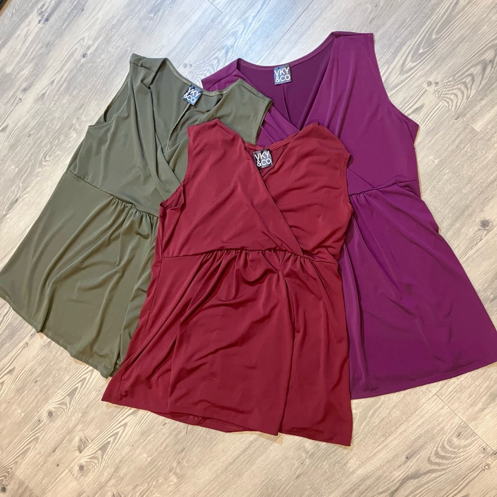 Bundle Three Sleeveless Tops- Red, Green, and Purple